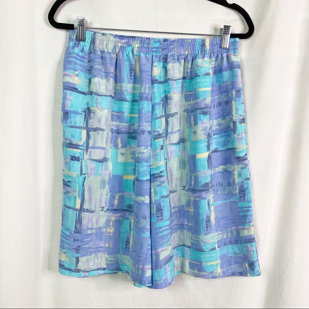 Vintage 80’s Pastel Blue & Purple Elastic Waistband Bermuda Shorts Med